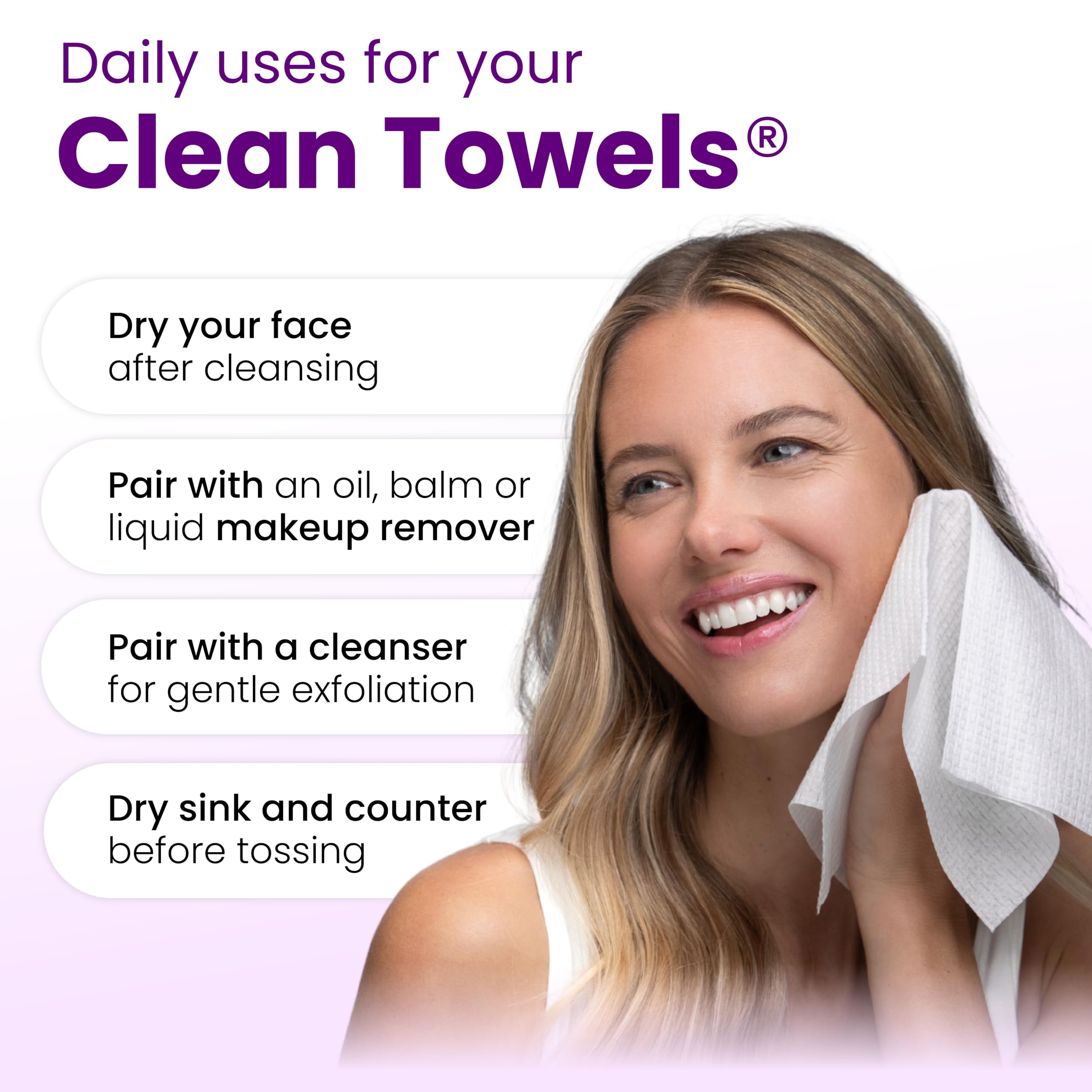 Clean Skin Club Clean Towels XL imply fine lines improvement in visuals.