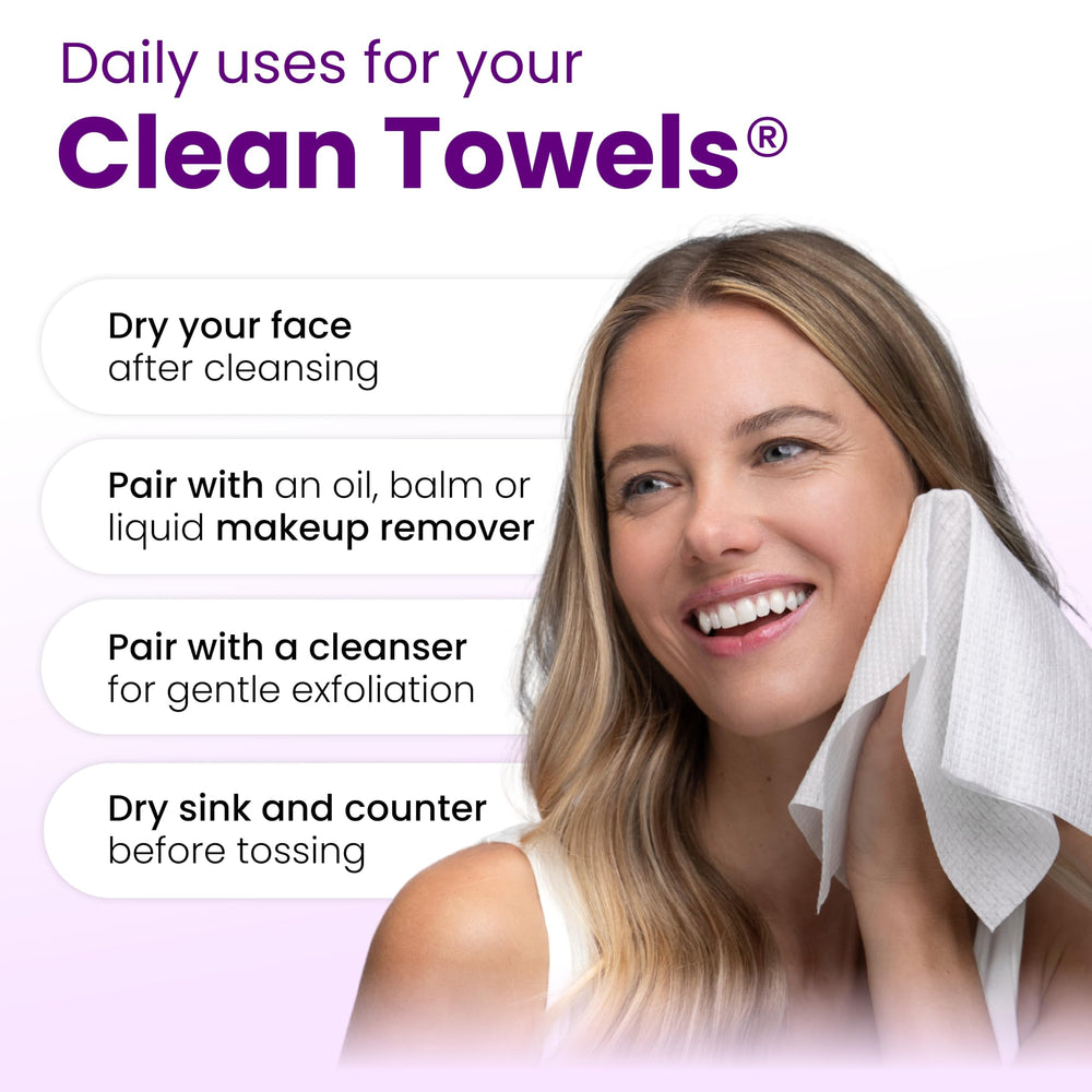 Clean Skin Club Clean Towels XL imply fine lines improvement in visuals.