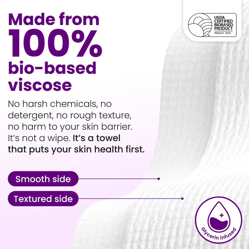 Clean Skin Club Clean Towels XL glycerin-infusion demonstrates gentle moisture during drying.