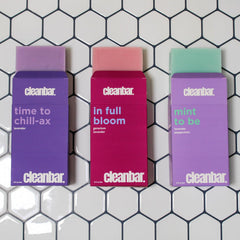 Cleanbar Mint to Be bar soap pack shot highlighting trio packaging and scent variety.