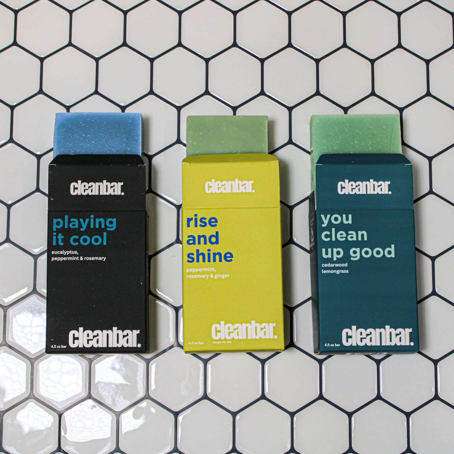 Cleanbar Playing it Cool bar close-up with eucalyptus and peppermint for a refreshing cleanse.