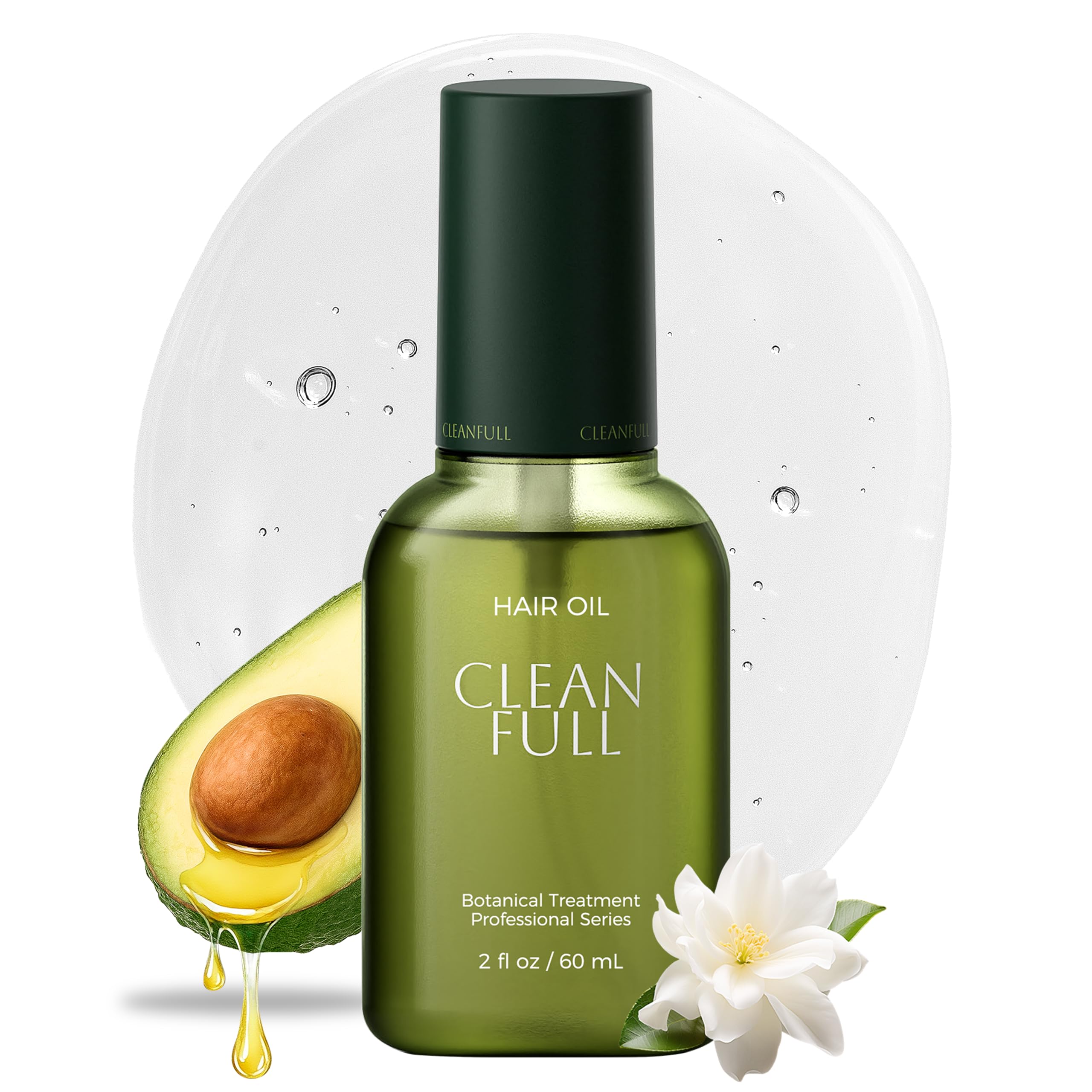 CleanFULL Botanical Hair Oil bottle front shows lightweight leave-in formula for daily use.
