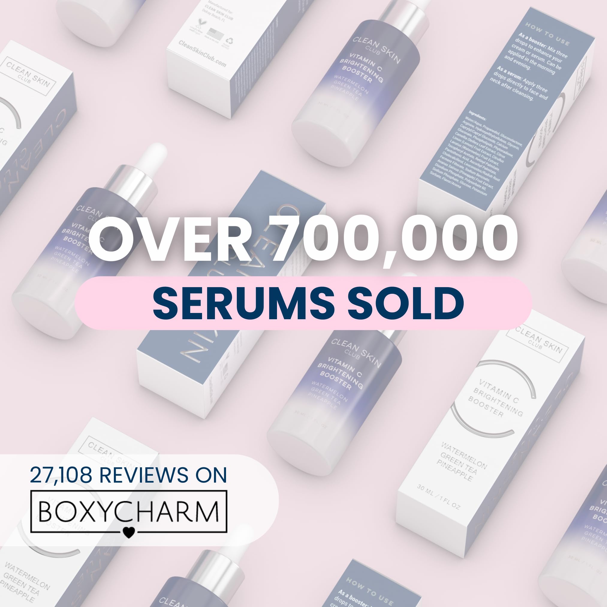 Packaging box of Clean Skin Club Vitamin C Serum emphasizes a simple daily routine