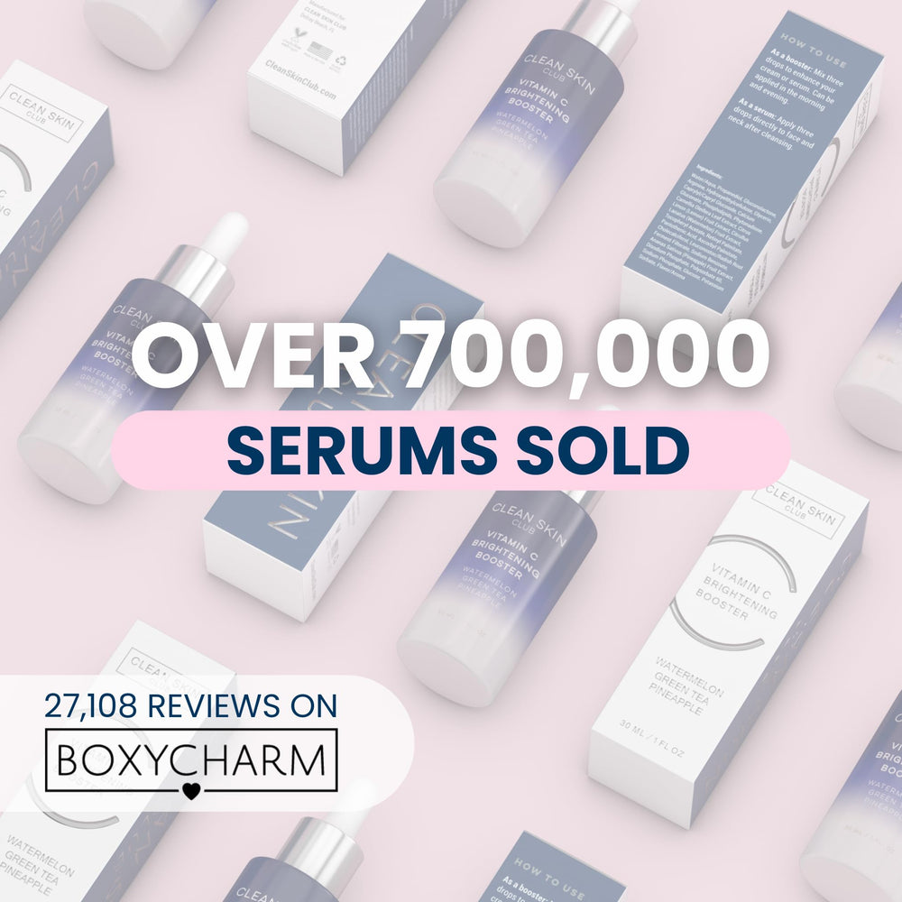 Packaging box of Clean Skin Club Vitamin C Serum emphasizes a simple daily routine