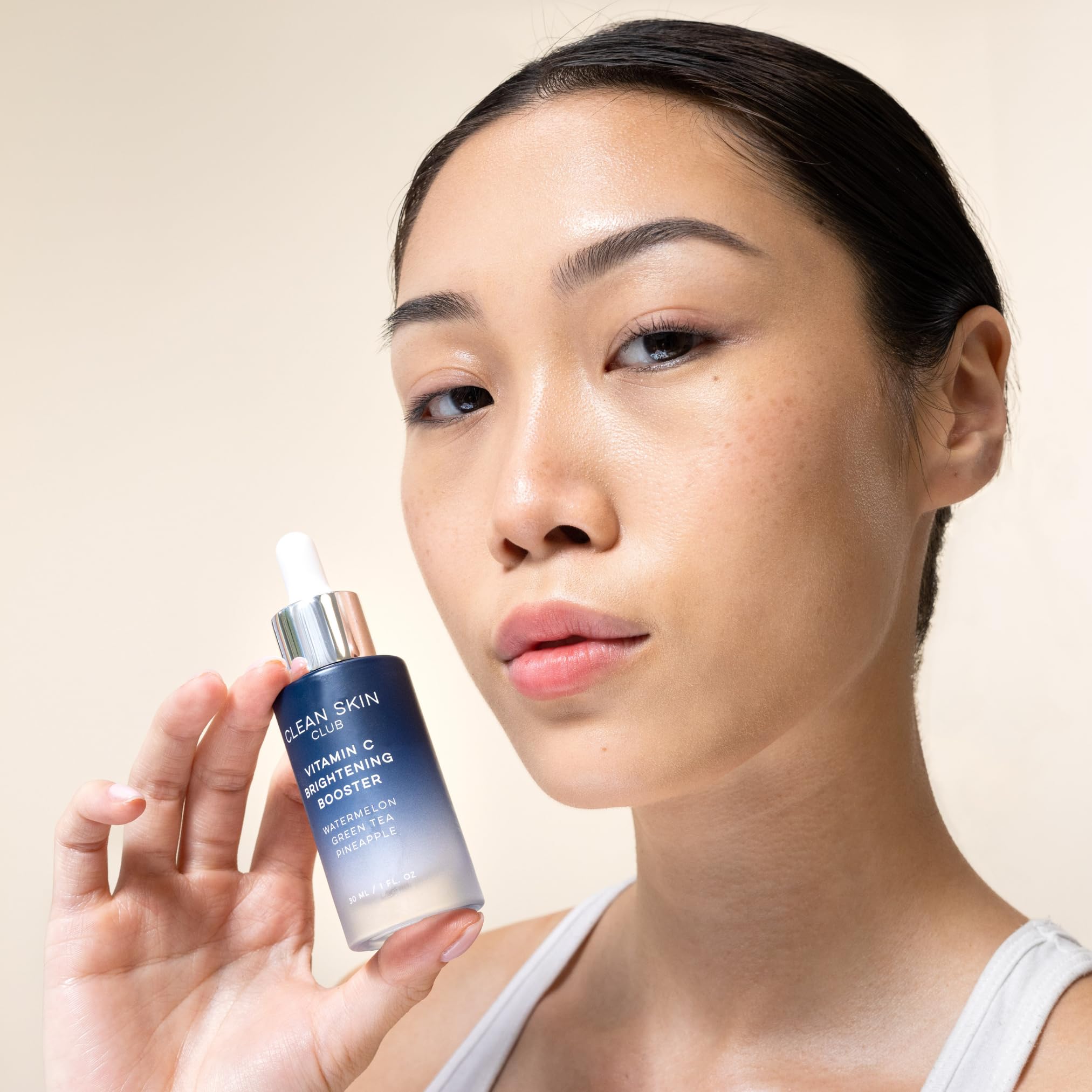 Applied Clean Skin Club Vitamin C Serum delivers a subtle glow after use