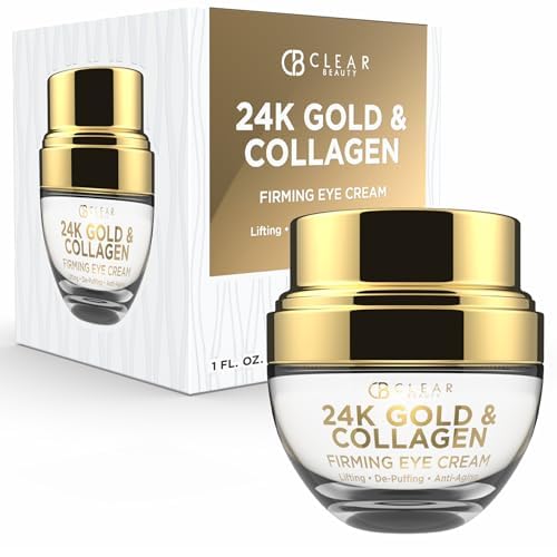 Clear Beauty under-eye cream with 24K gold particles for radiant glow and improved circulation.