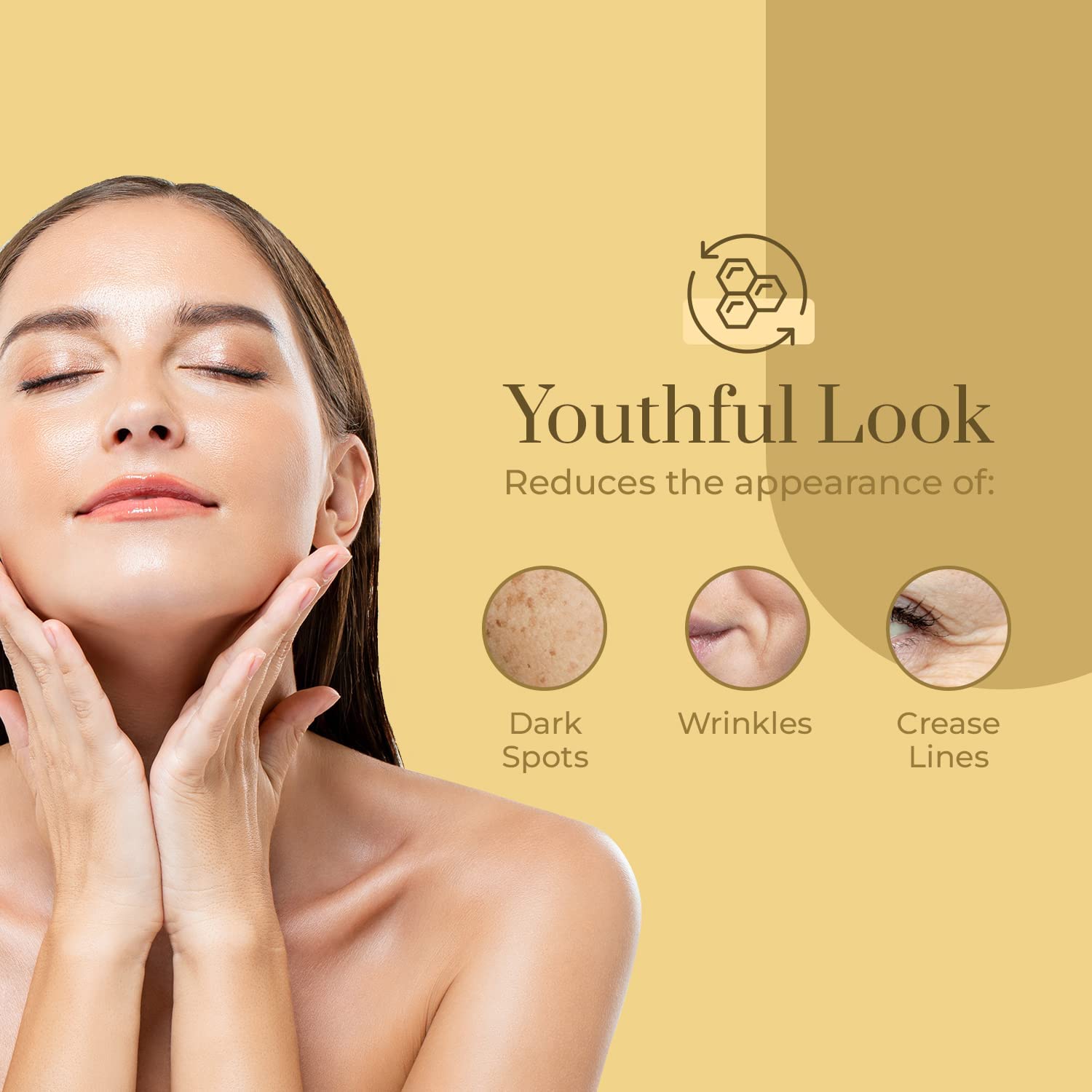 Clear Beauty application tiny amount demonstrates pea-size use for face and neck.