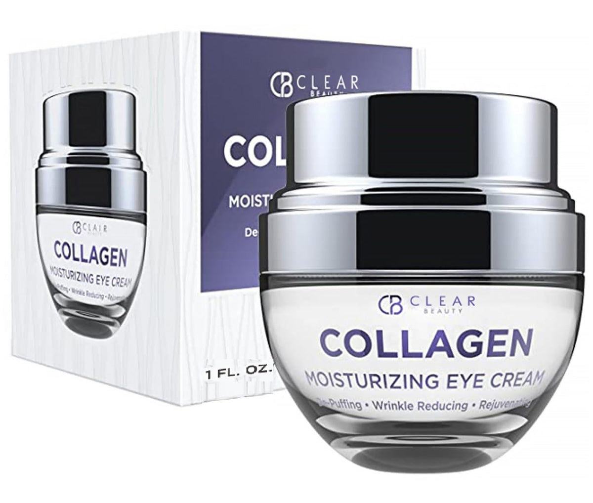 Clear Beauty Collagen Eye Cream bottle showing hydrating under eye care