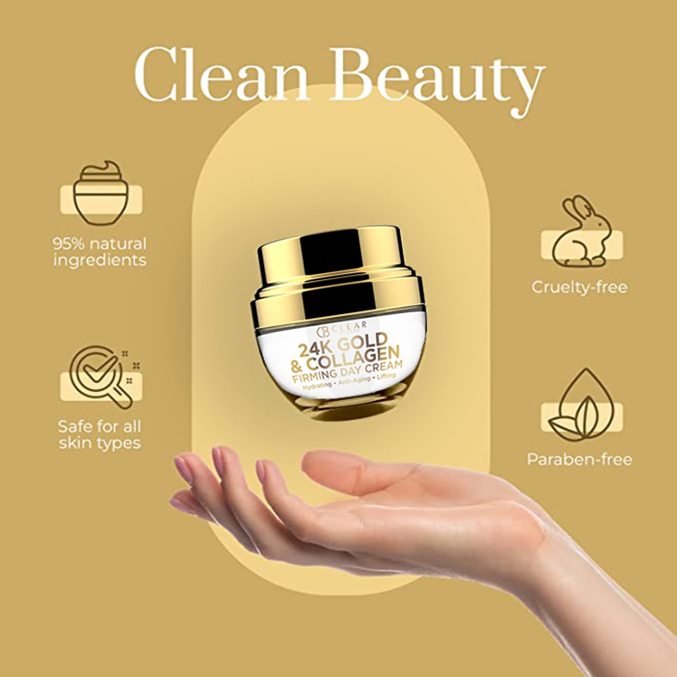 Clear Beauty cream on face shows smooth, hydrated skin after gentle massage.