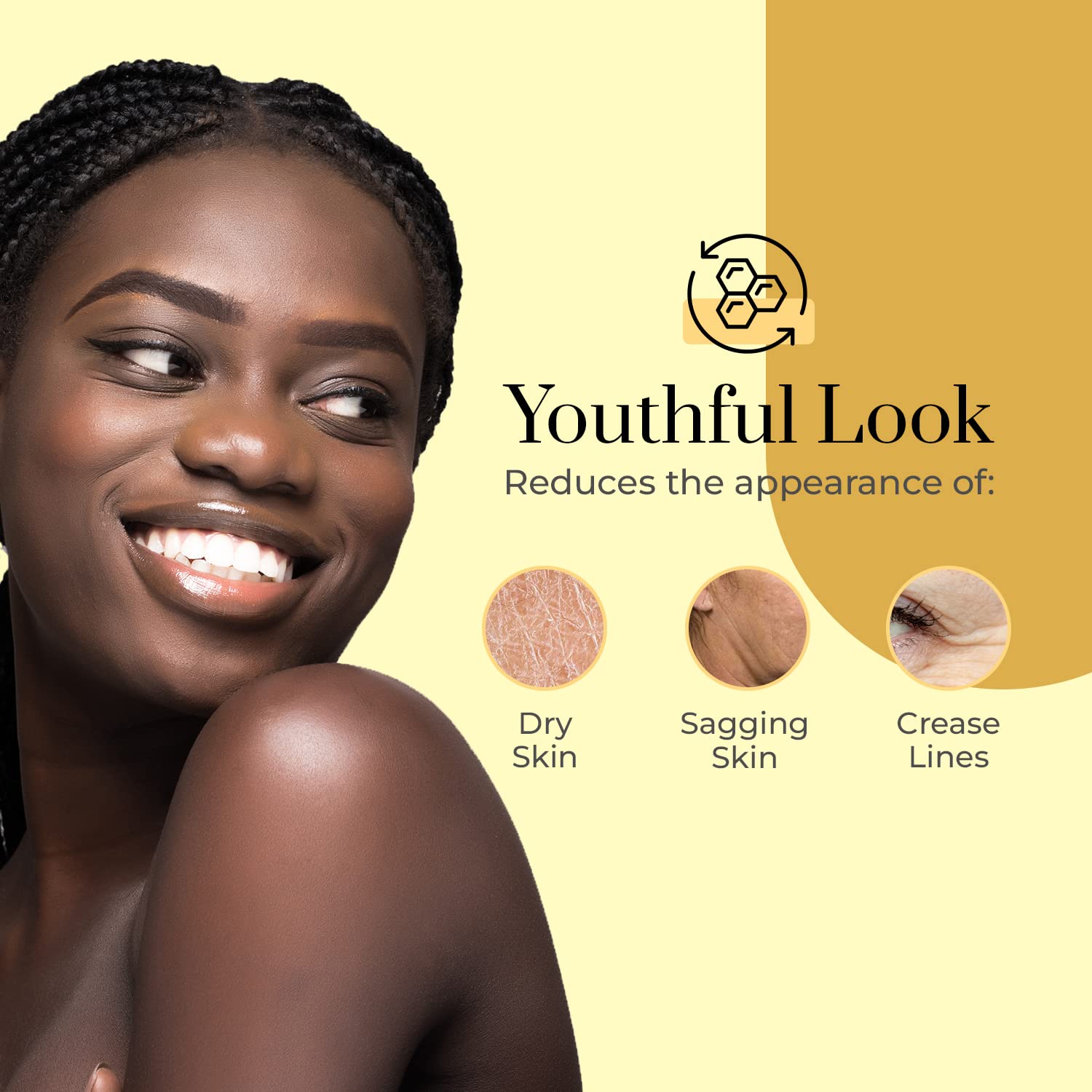 Clear Beauty cream swirl close up showing luxurious texture and gold hue.