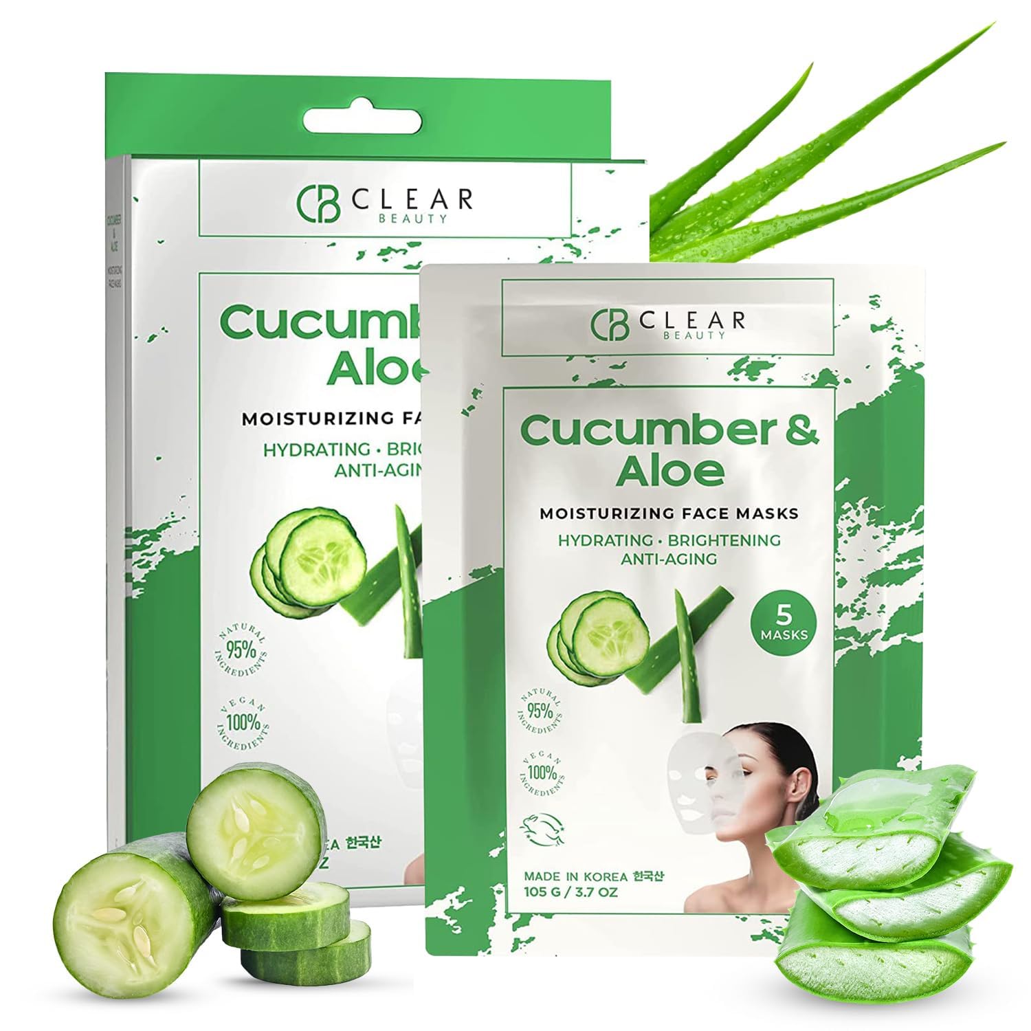 Clear Beauty Cucumber & Aloe Mask packaging shown for an easy at-home routine