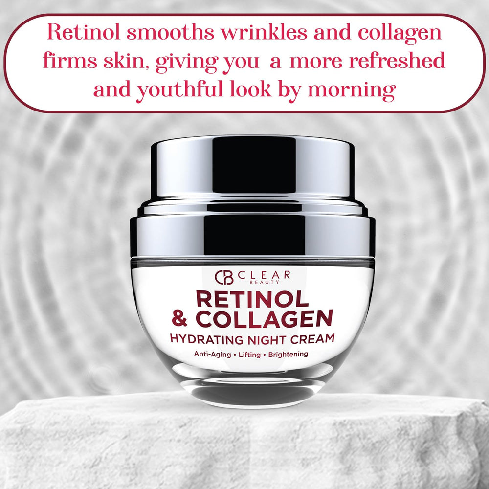 Close-up of Clear Beauty night cream texture highlighting smooth application.