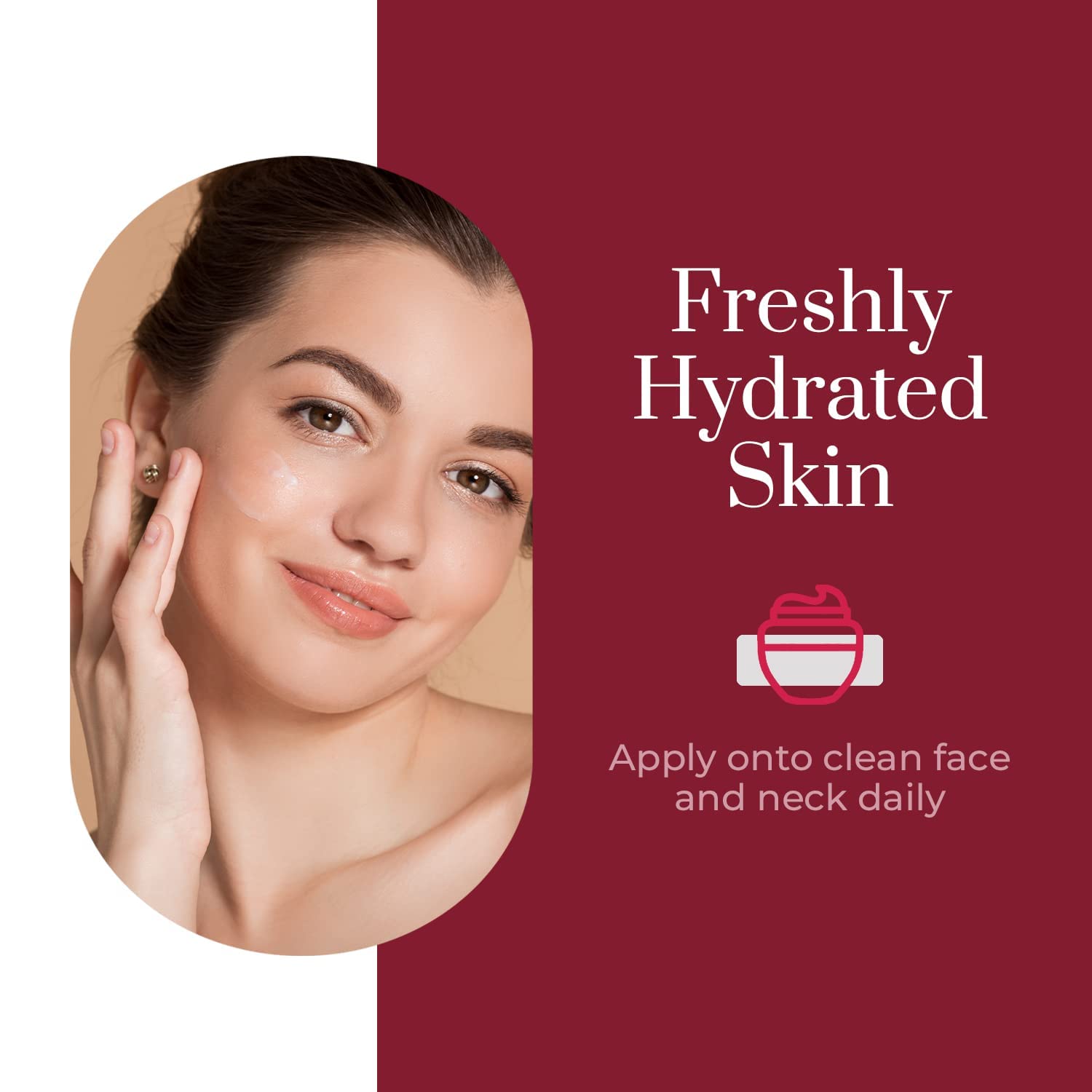 Application scene showing pea-size amount on face for AM routine