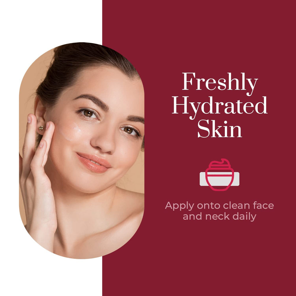 Application scene showing pea-size amount on face for AM routine