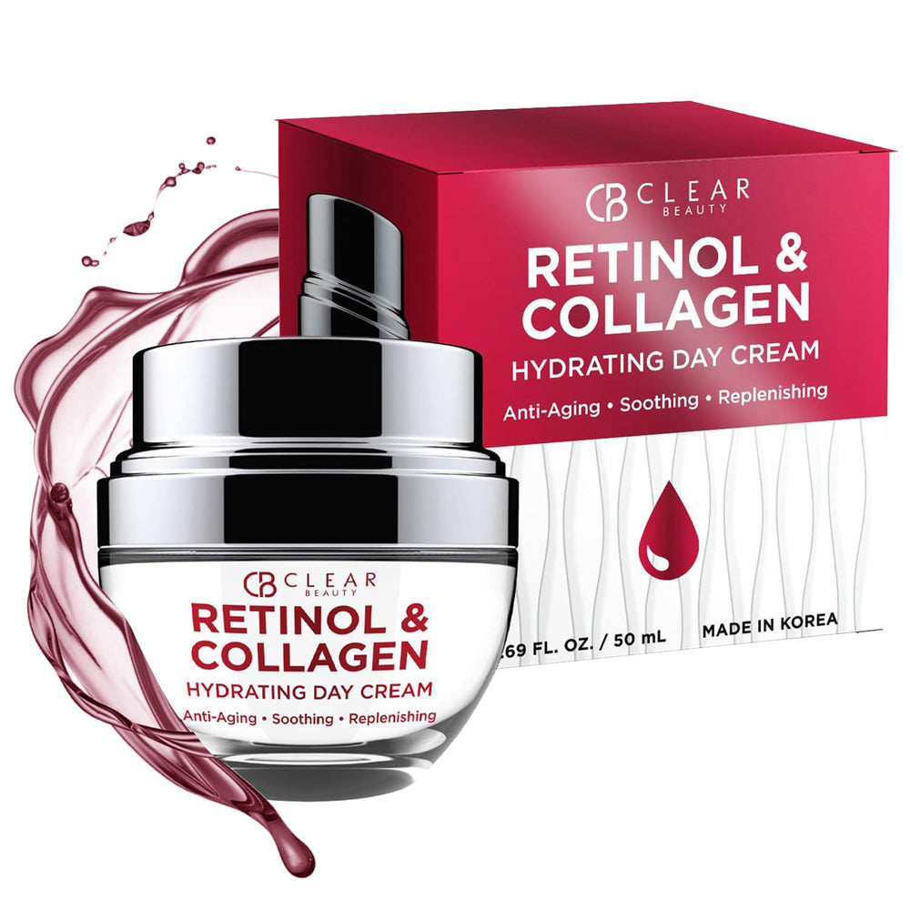 Clear Beauty retinol collagen moisturizer bottle highlighting premium packaging and hydration support