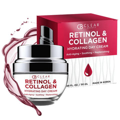 Clear Beauty retinol collagen moisturizer bottle highlighting premium packaging and hydration support