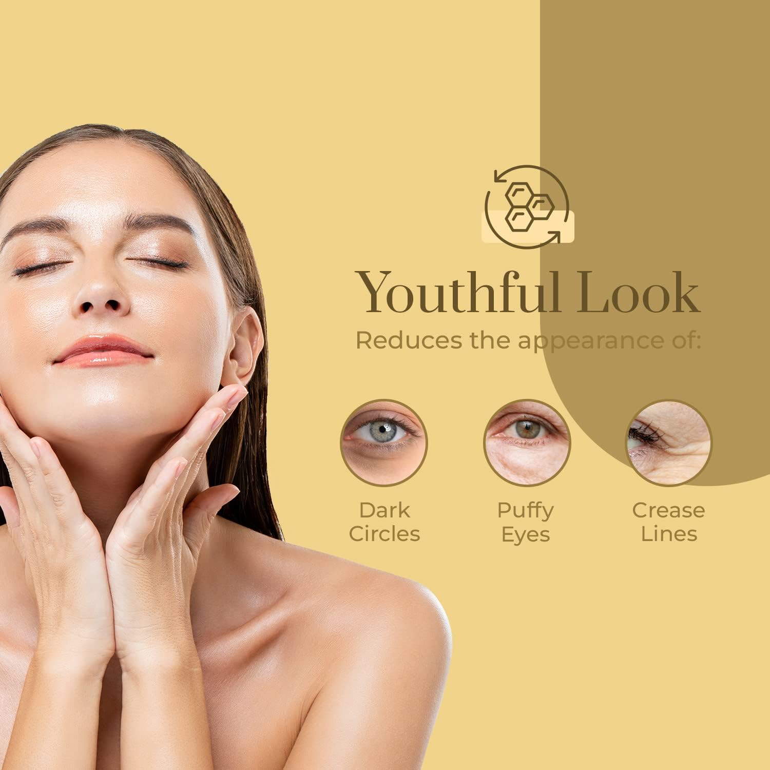 Post-application glow and smoother look around the eyes with Clear Beauty.