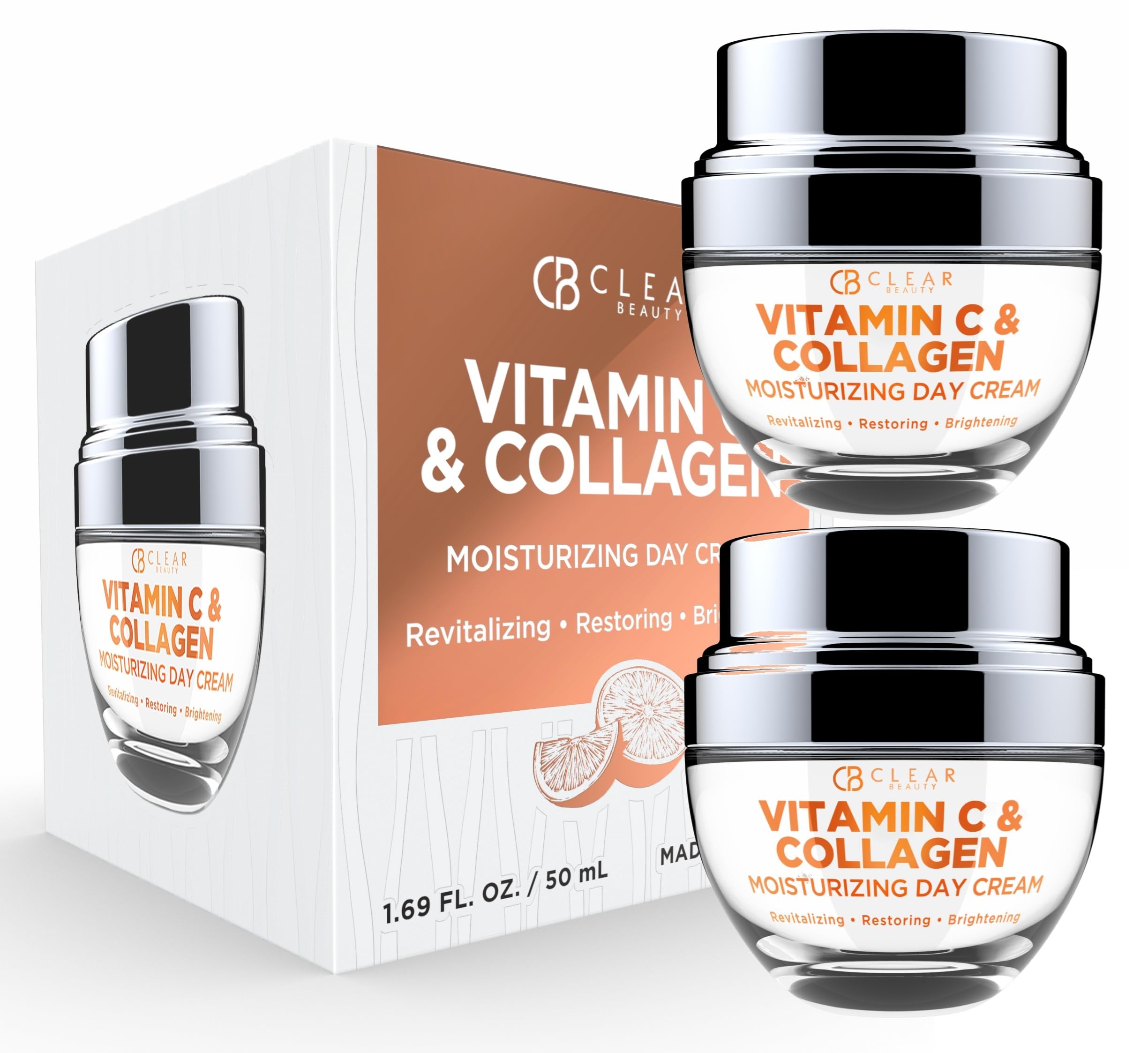 Clear Beauty Vitamin C Collagen moisturizer packshot showing daily hydration and glow