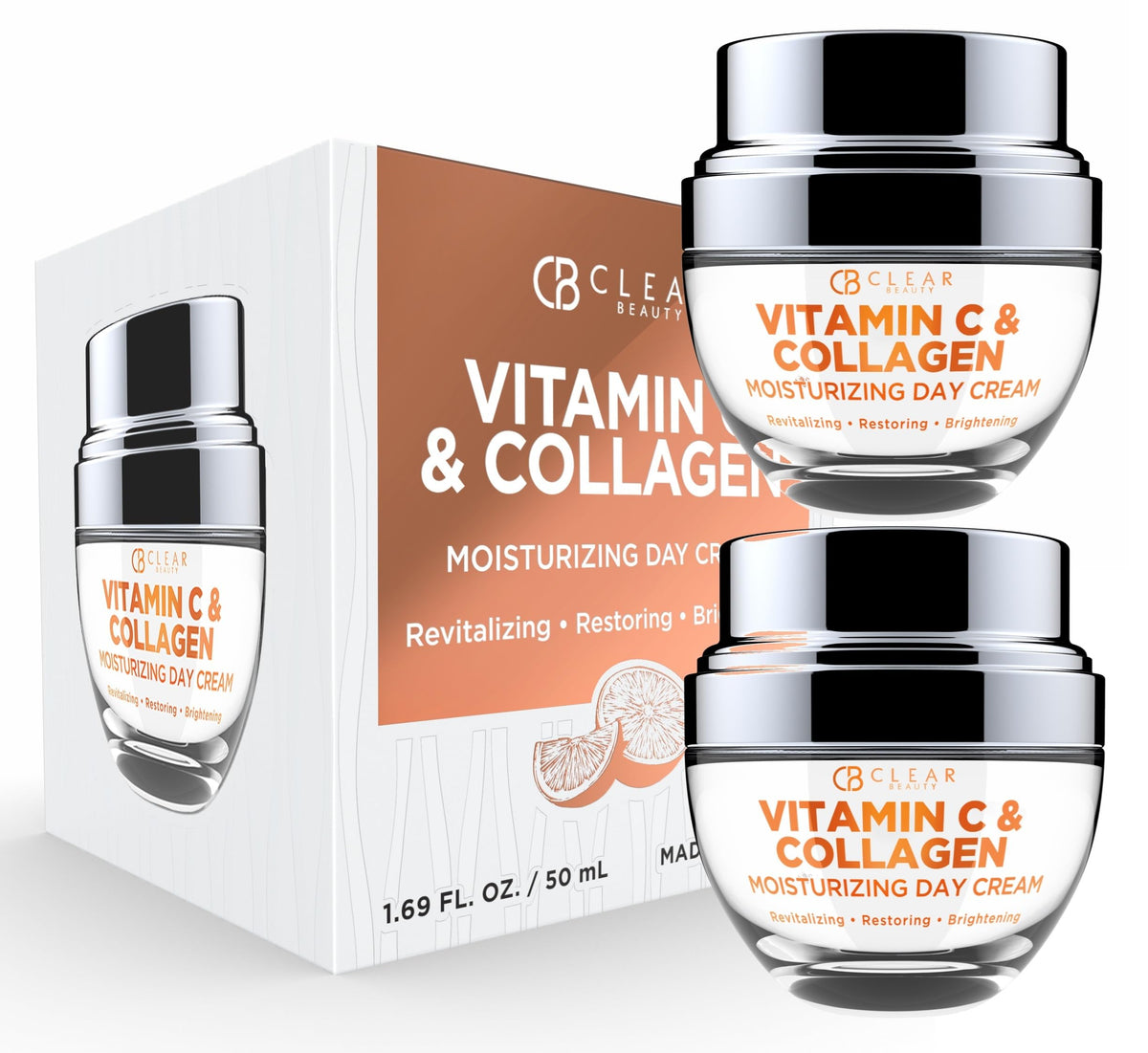 Clear Beauty Vitamin C Collagen moisturizer packshot showing daily hydration and glow