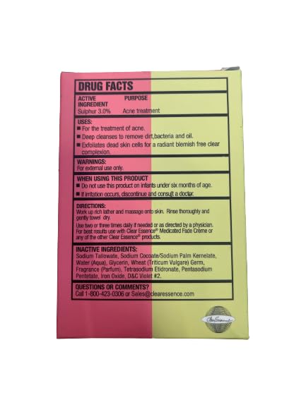 Clear Essence medicated cleansing bar packaging close-up showing label and size.