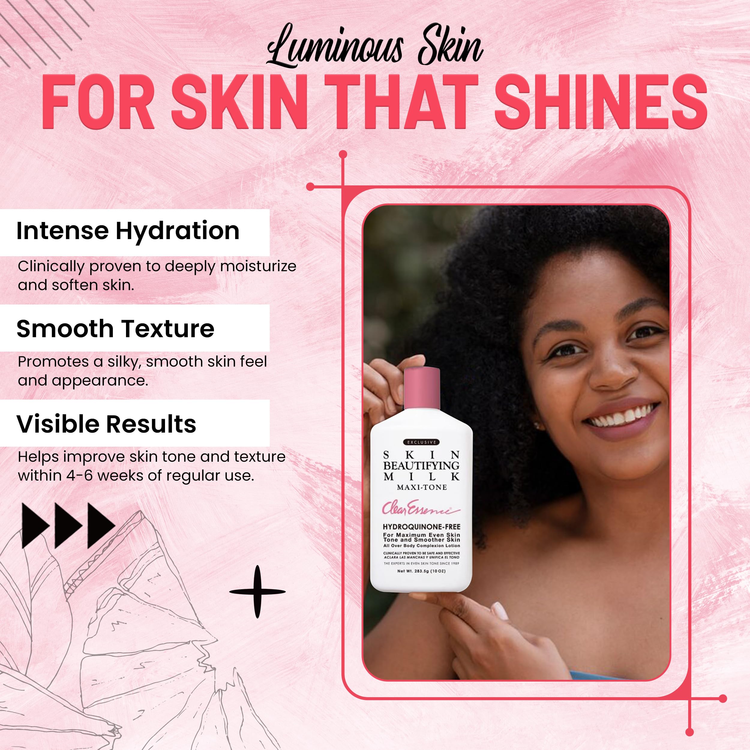 Clear Essence silky milk melts into skin for smooth feel.