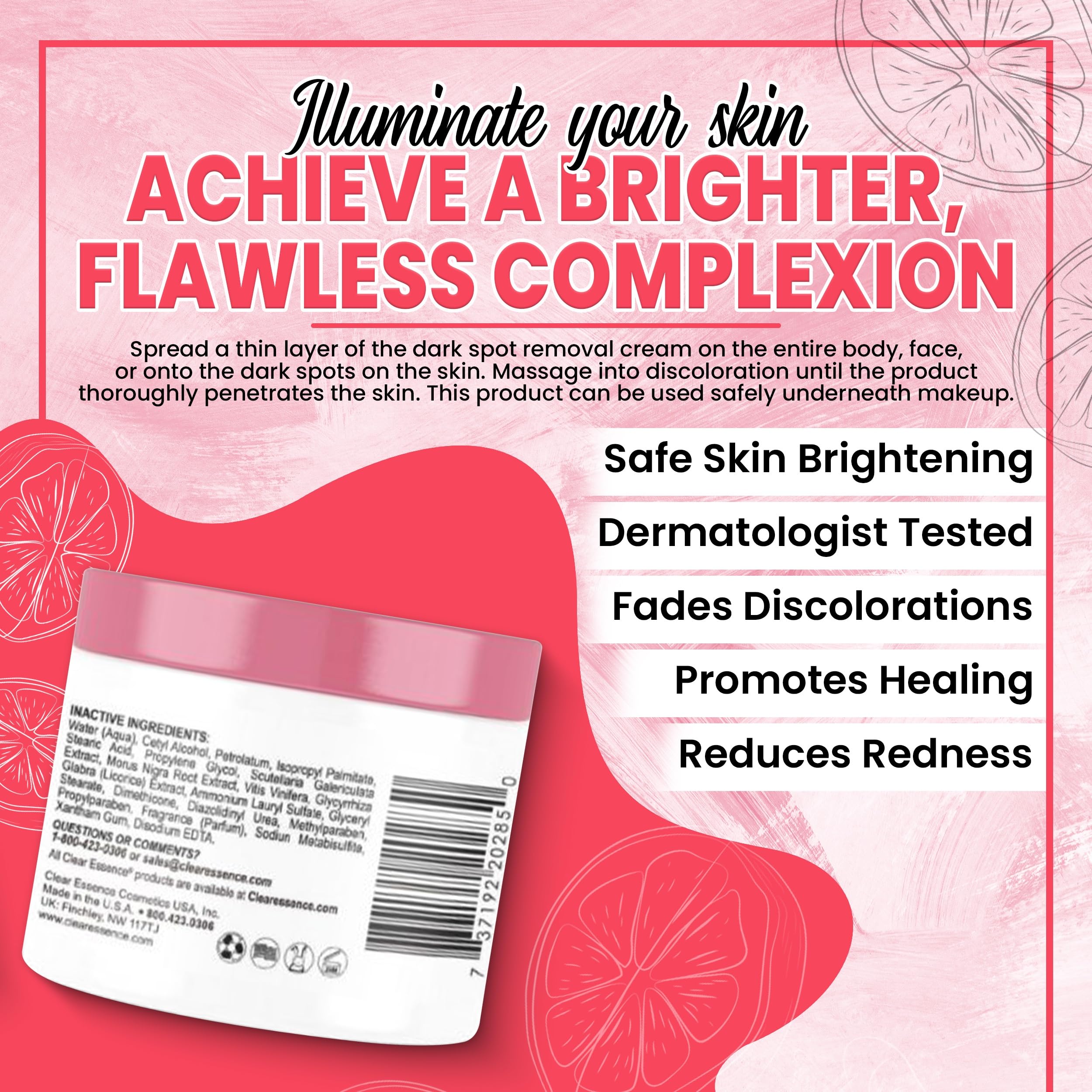 Clear Essence SPF label on packaging indicating sunscreen protection