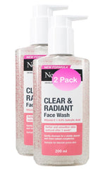Clear & Radiant Face Wash bottle with Vitamin C and Salicylic Acid promoting brighter, clearer skin.