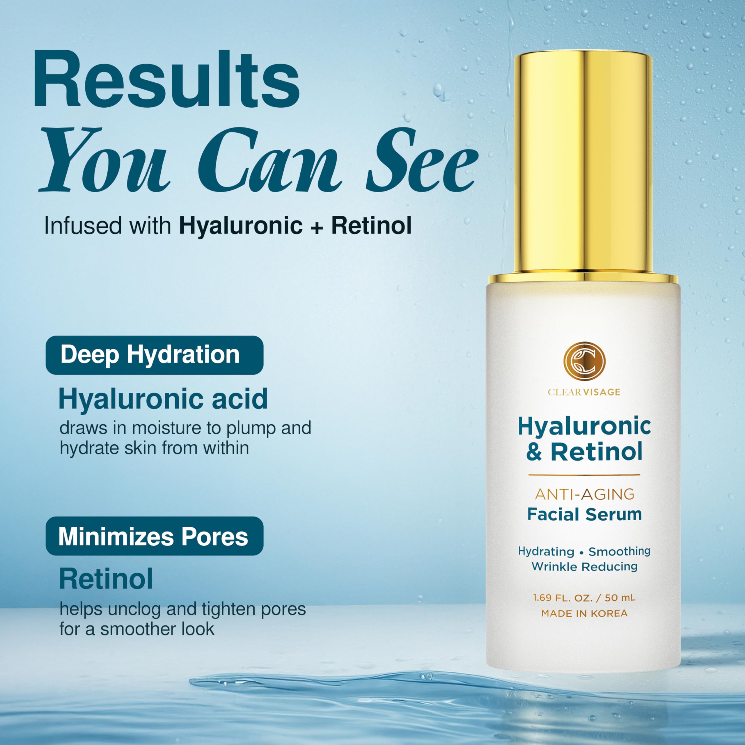 Clear Visage serum silky texture close-up after application.