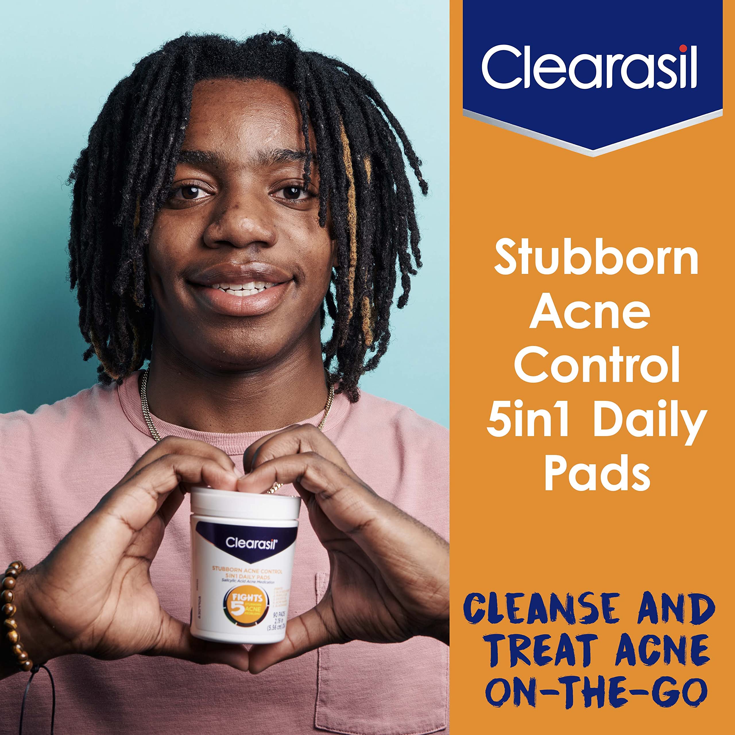 Clearasil Stubborn Acne Control 5in1 bottle with pads display.
