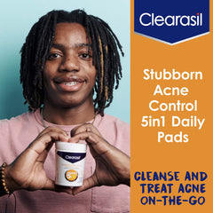 Clearasil Stubborn Acne Control 5in1 bottle with pads display.