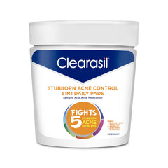 Clearasil Stubborn Acne Control 5in1 cleansing pads packaging ready for daily use.