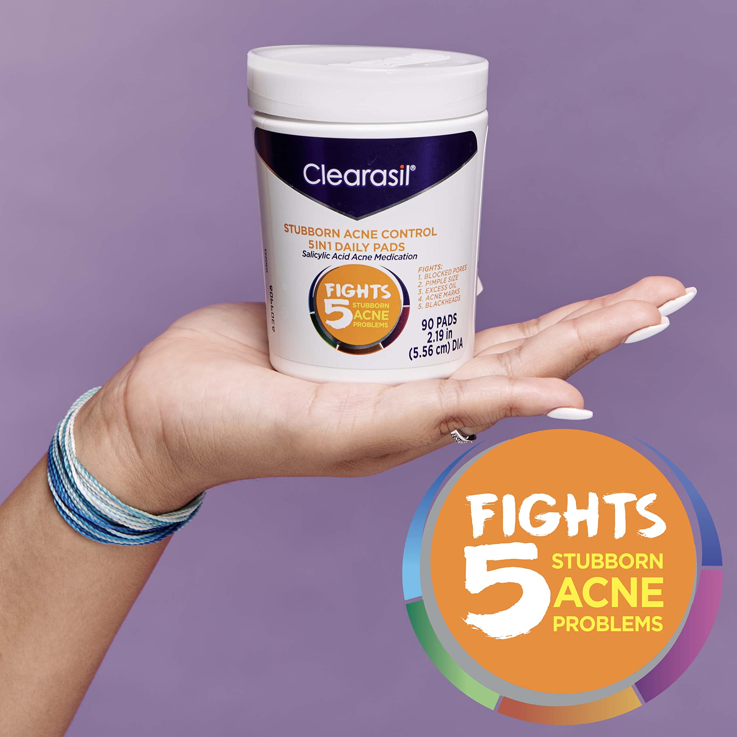 Clearasil Stubborn Acne Control 5in1 exfoliating action on skin.