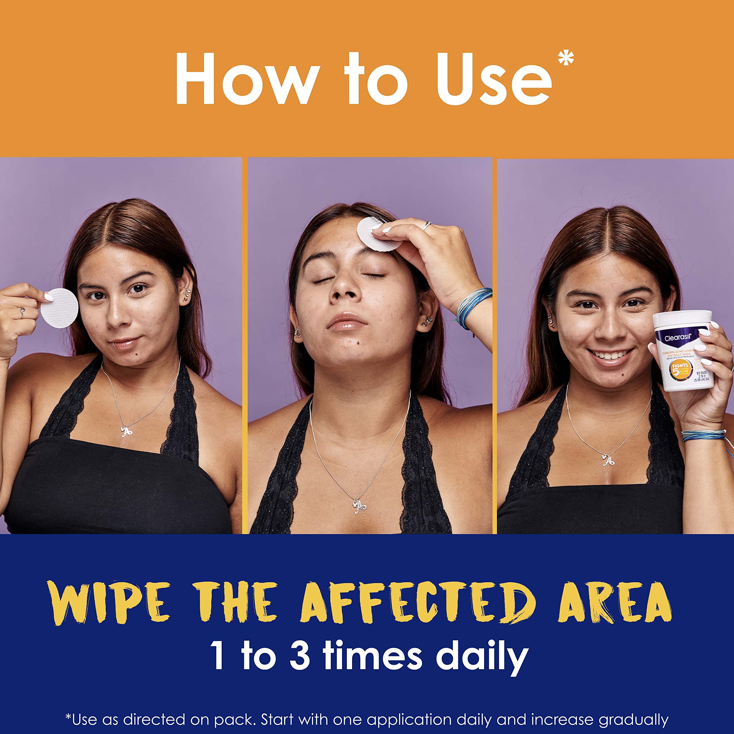 Clearasil Stubborn Acne Control 5in1 pad in use on the cheek.