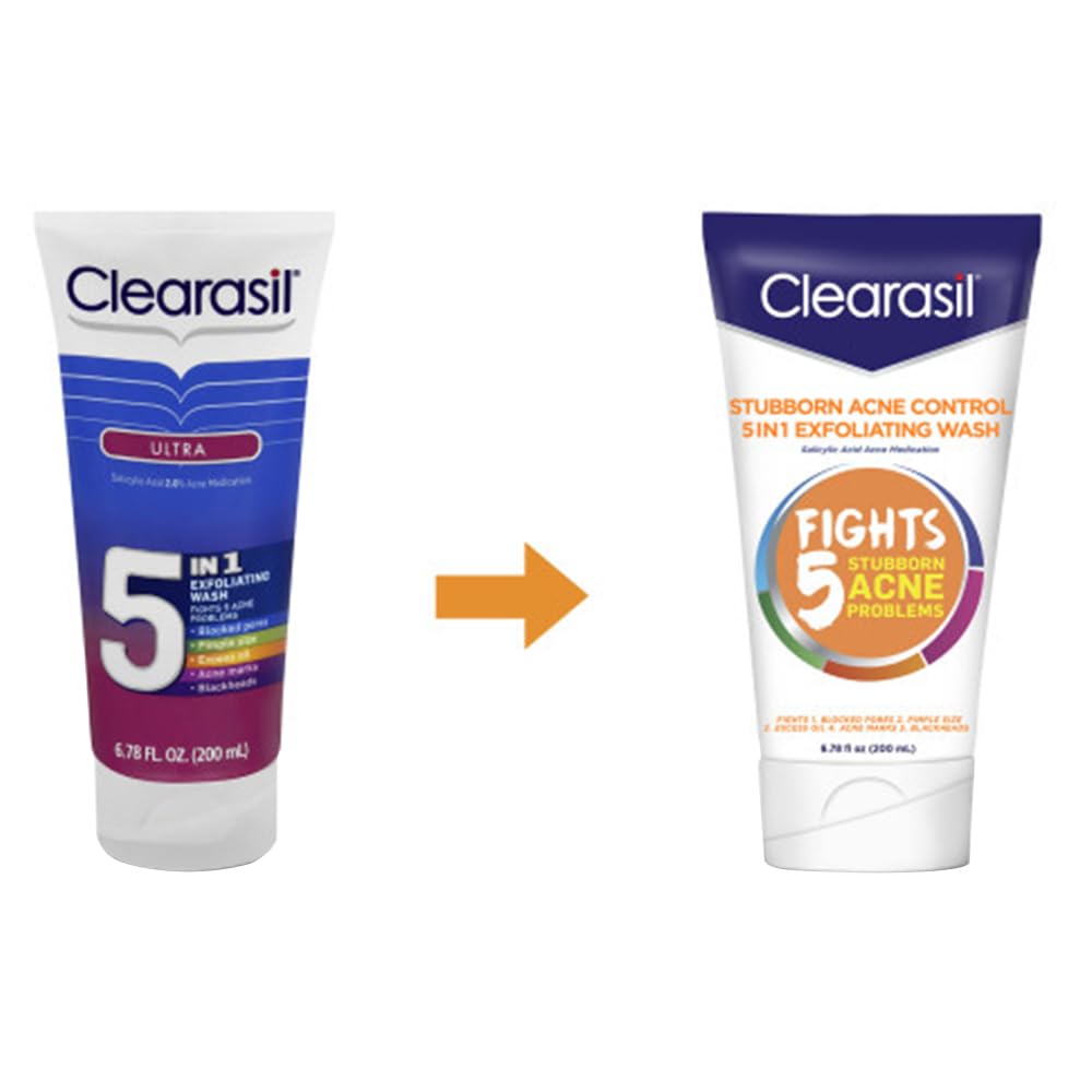 Bathroom shelf setup with Clearasil Stubborn Acne Control product