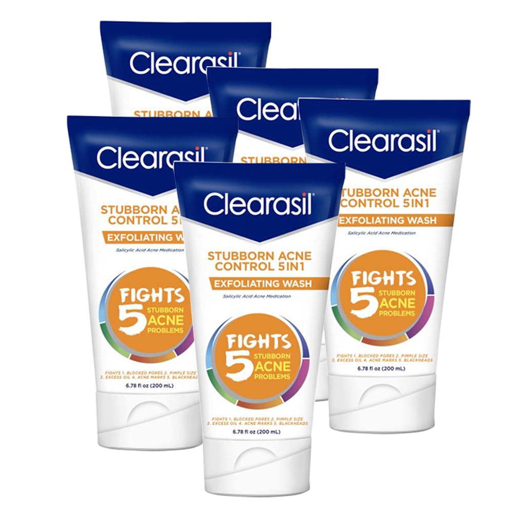 Clearasil Stubborn Acne Control bottle front with 5-in-1 benefits on label