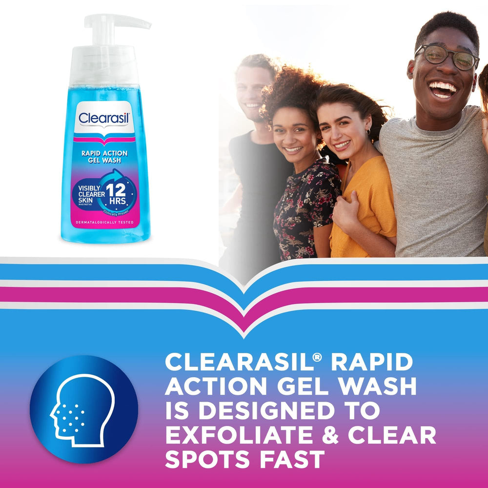 Clearasil Ultra Rapid Action Gel Wash close-up reveals gel texture for fast spot care.