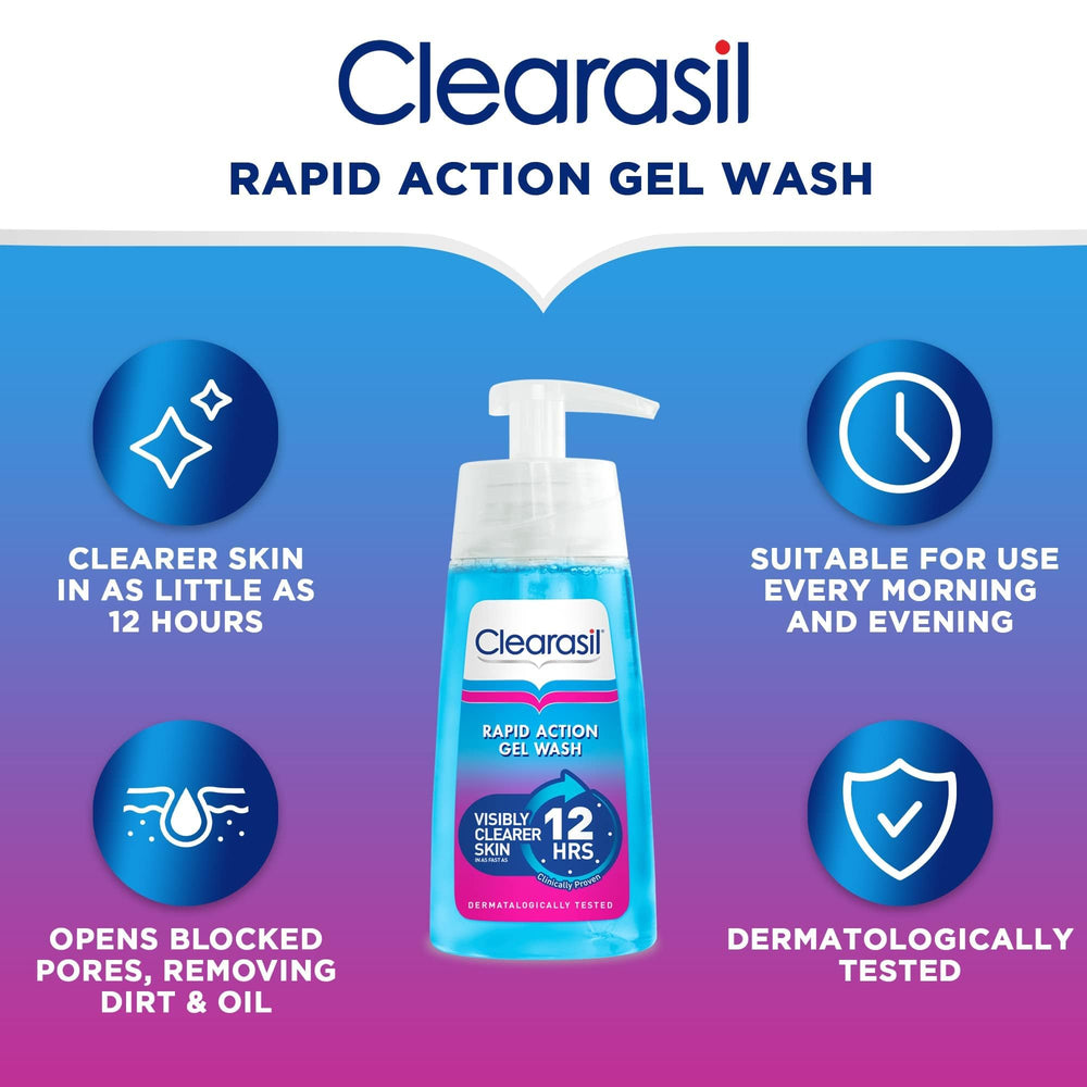 Clearasil Ultra Rapid Action Gel Wash lather on skin demonstrates foaming cleansing to target pores.