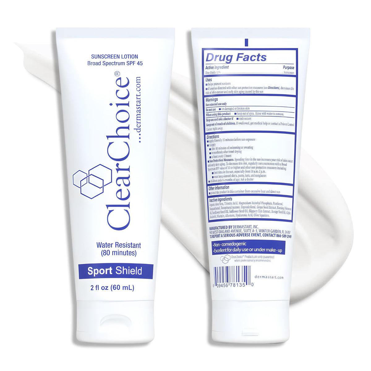 ClearChoice Sport Shield SPF 45 bottle close-up showing clear mineral protection for all skin tones.