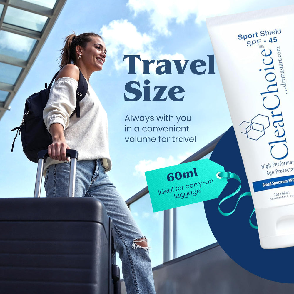 ClearChoice Sport Shield SPF 45 on skin with a subtle, transparent finish.