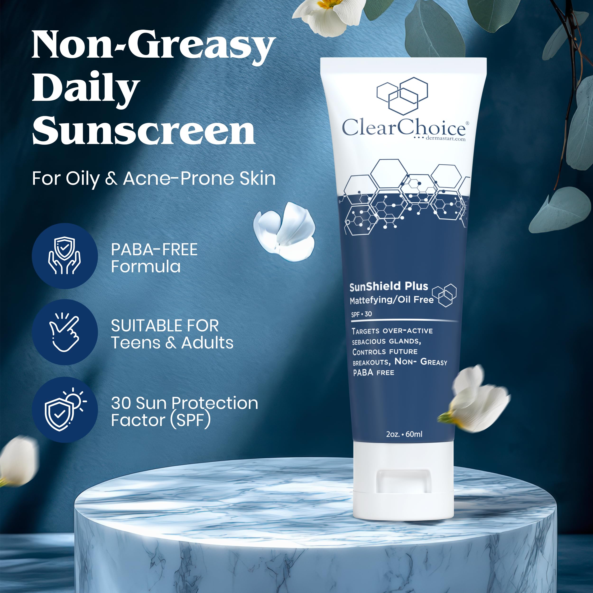 ClearChoice Sun Shield Plus SPF 30 label promises non-greasy protection