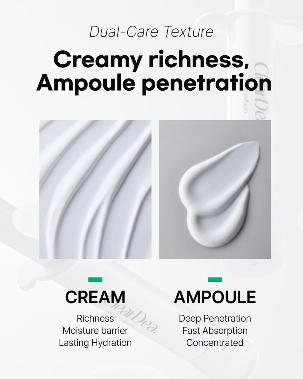 ClearDea ingredients include panthenol, niacinamide, and peptides supporting resilience.
