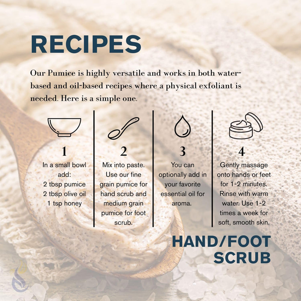 Pumice blends easily with oils and soaps for custom DIY formulations