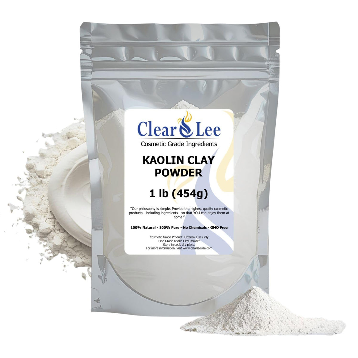 ClearLee Kaolin clay powder packaging bag with resealable closure for fresh storage.