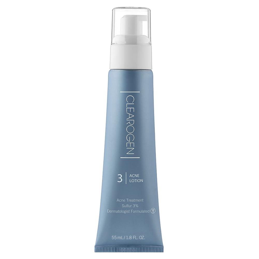 Clearogen Sensitive Skin Sulfur Acne Lotion bottle promoting balanced skin