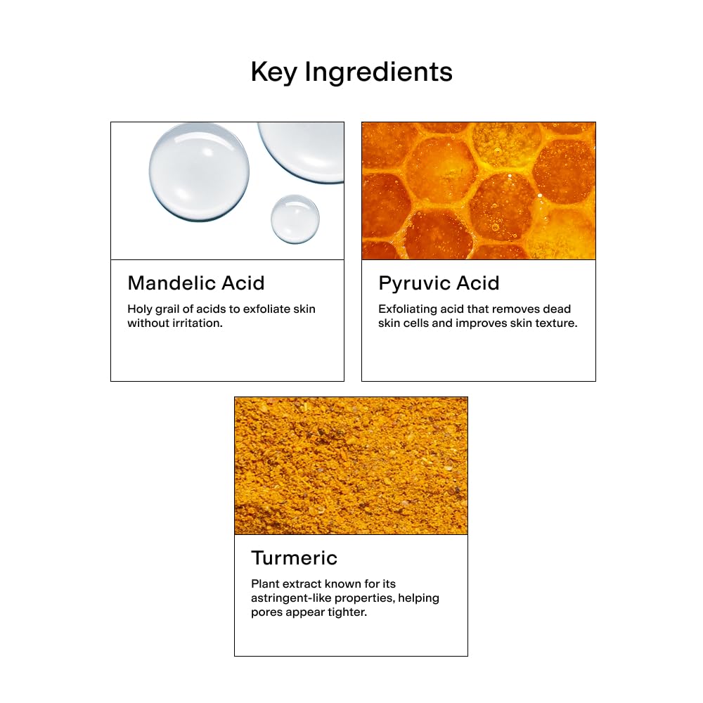 CLEARSTEM CLEARITY ingredient panel highlights mandelic acid and vitamin C.