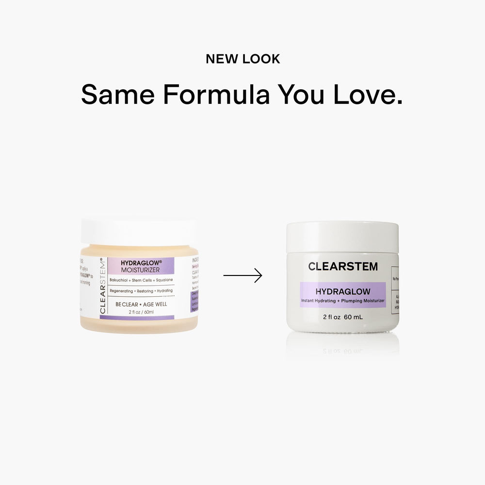 CLEARSTEM Hydraglow face application illustrates lightweight, barrier-friendly moisturizer.