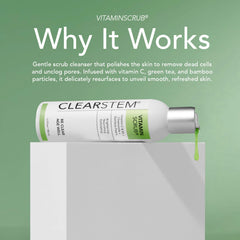 CLEARSTEM VitaminScrub texture swatch with gentle beads for pore-friendly exfoliation