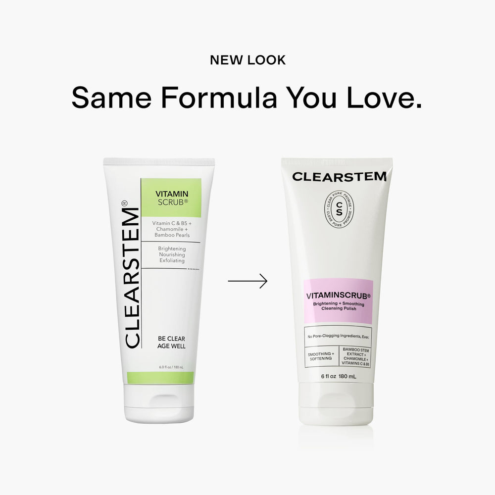 CLEARSTEM VitaminScrub vitamin C beads brighten skin tone gently.