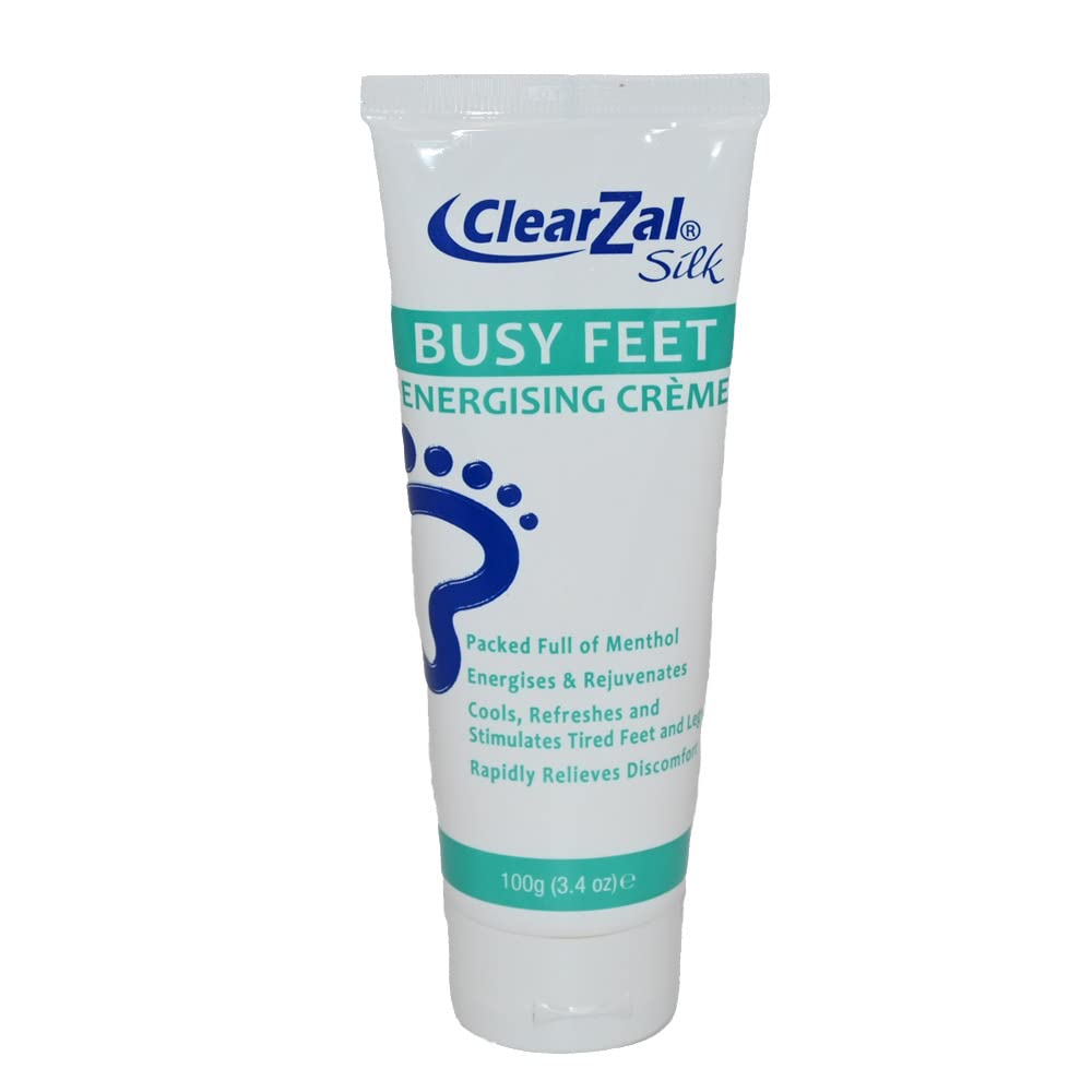 Clearzal Busy Feet hands massaging into arches for foot relief.