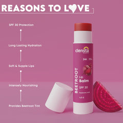 Clensta Beetroot Lip Balm applied on lips for hydrating daily use.